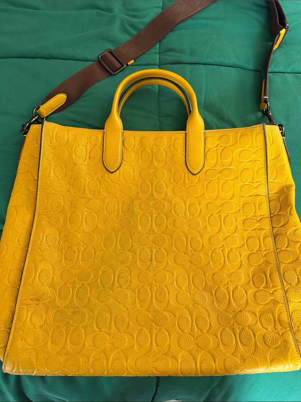Coach Yellow Leather Tote Bag with Removable Strap